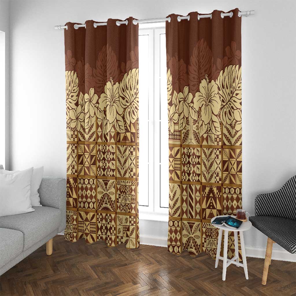 Niue Hiapo Motif Window Curtain Tapa Classic LT7 With Grommets Beige - Polynesian Pride