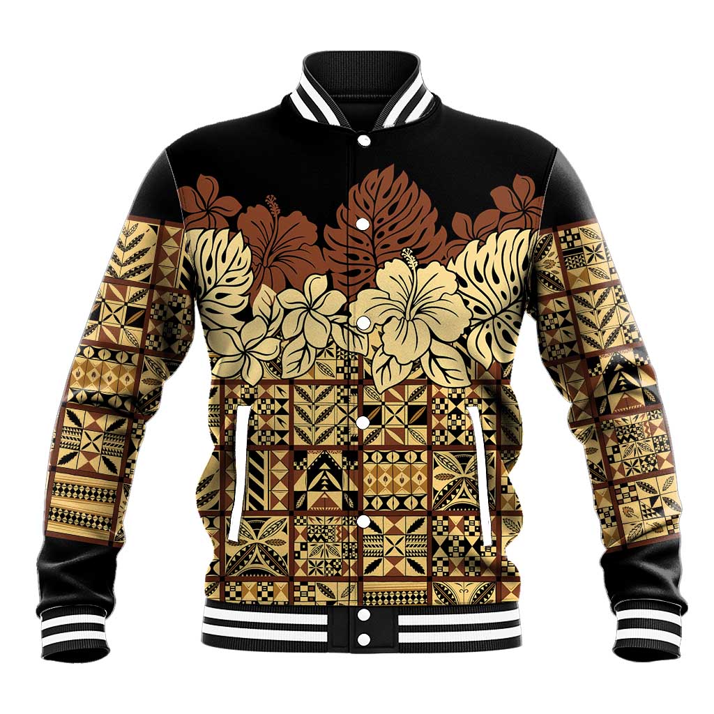 Niue Hiapo Motif Baseball Jacket Tapa Classic - Black Ver LT7 Unisex Black - Polynesian Pride