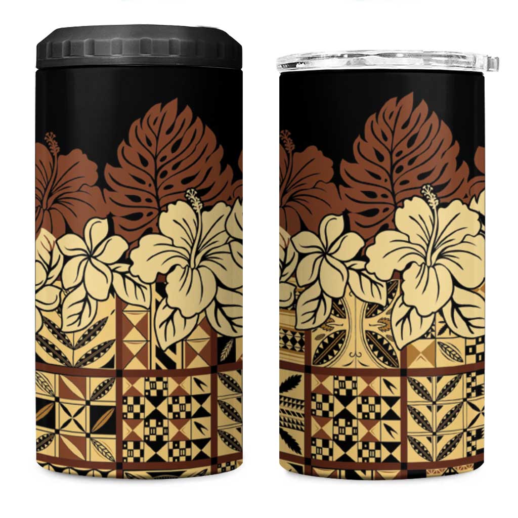 Niue Hiapo Motif 4 in 1 Can Cooler Tumbler Tapa Classic - Black Ver LT7 One Size: 16 oz Black - Polynesian Pride