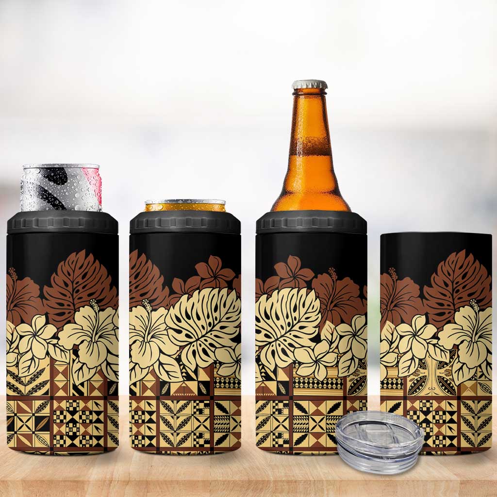 Niue Hiapo Motif 4 in 1 Can Cooler Tumbler Tapa Classic - Black Ver LT7 - Polynesian Pride