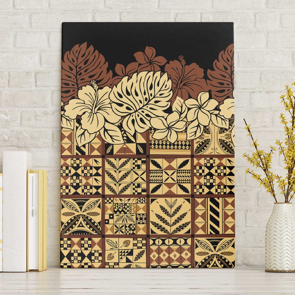 Niue Hiapo Motif Canvas Wall Art Tapa Classic - Black Ver LT7 Without Frame Black - Polynesian Pride