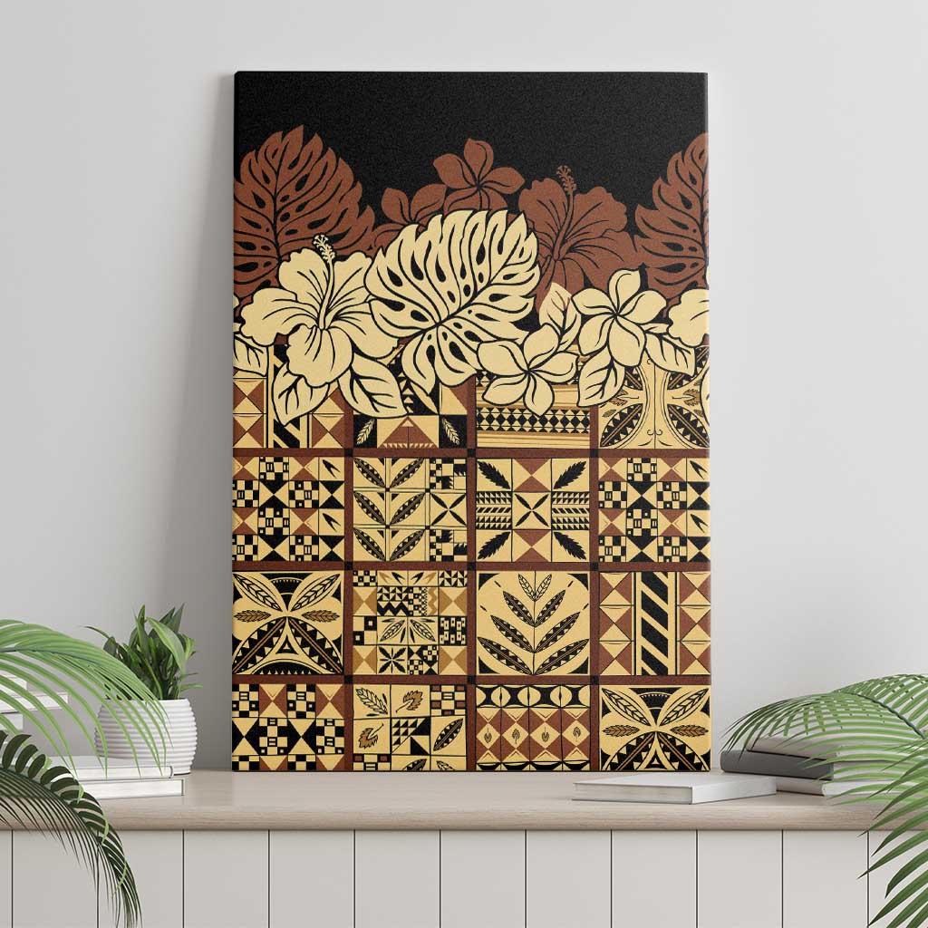 Niue Hiapo Motif Canvas Wall Art Tapa Classic - Black Ver LT7 - Polynesian Pride