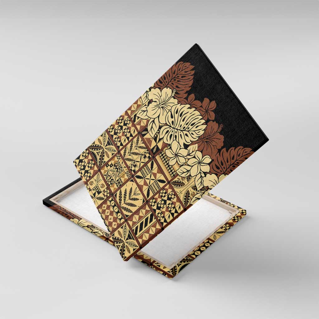 Niue Hiapo Motif Canvas Wall Art Tapa Classic - Black Ver LT7 With Frame Black - Polynesian Pride