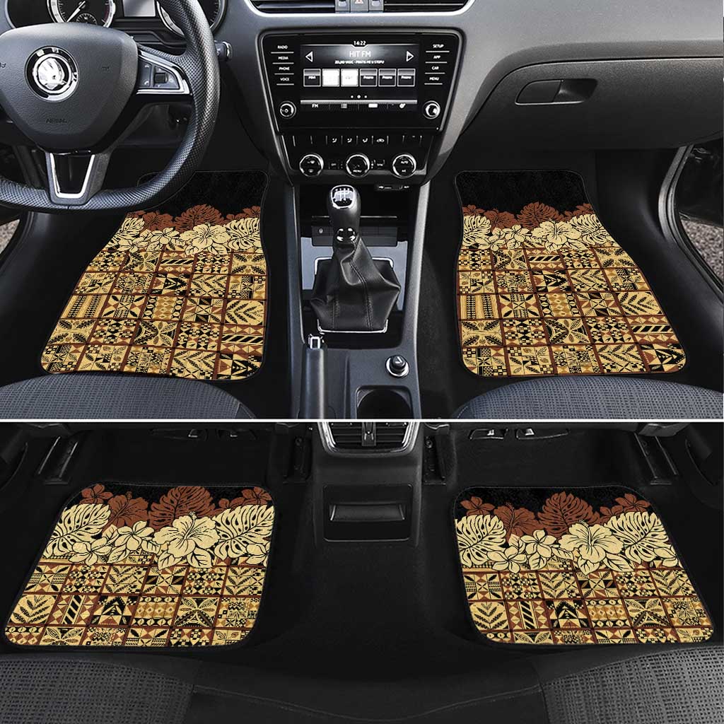 Niue Hiapo Motif Car Mats Tapa Classic - Black Ver LT7 Set 4pcs Black - Polynesian Pride