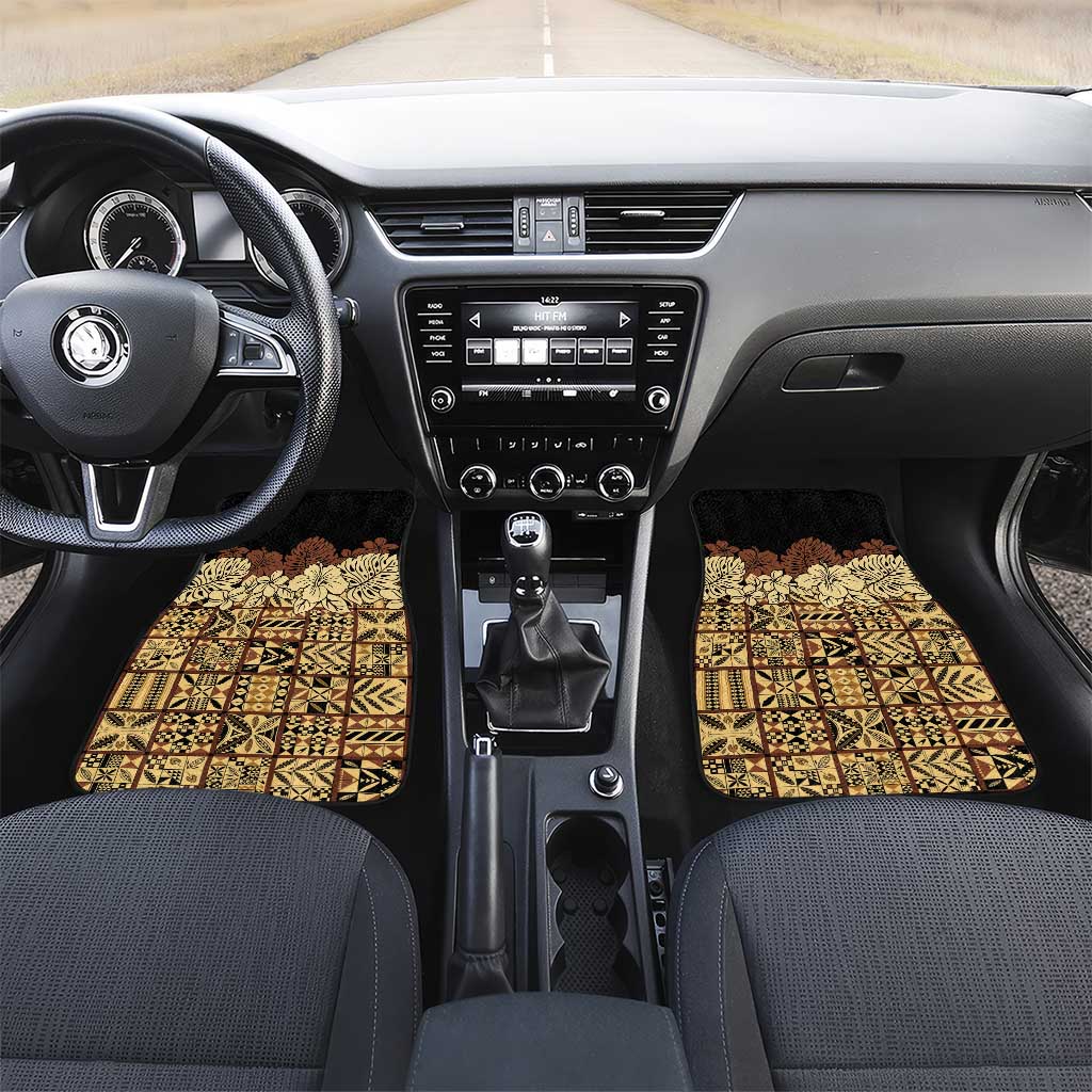 Niue Hiapo Motif Car Mats Tapa Classic - Black Ver LT7 Set 2pcs - Front Black - Polynesian Pride