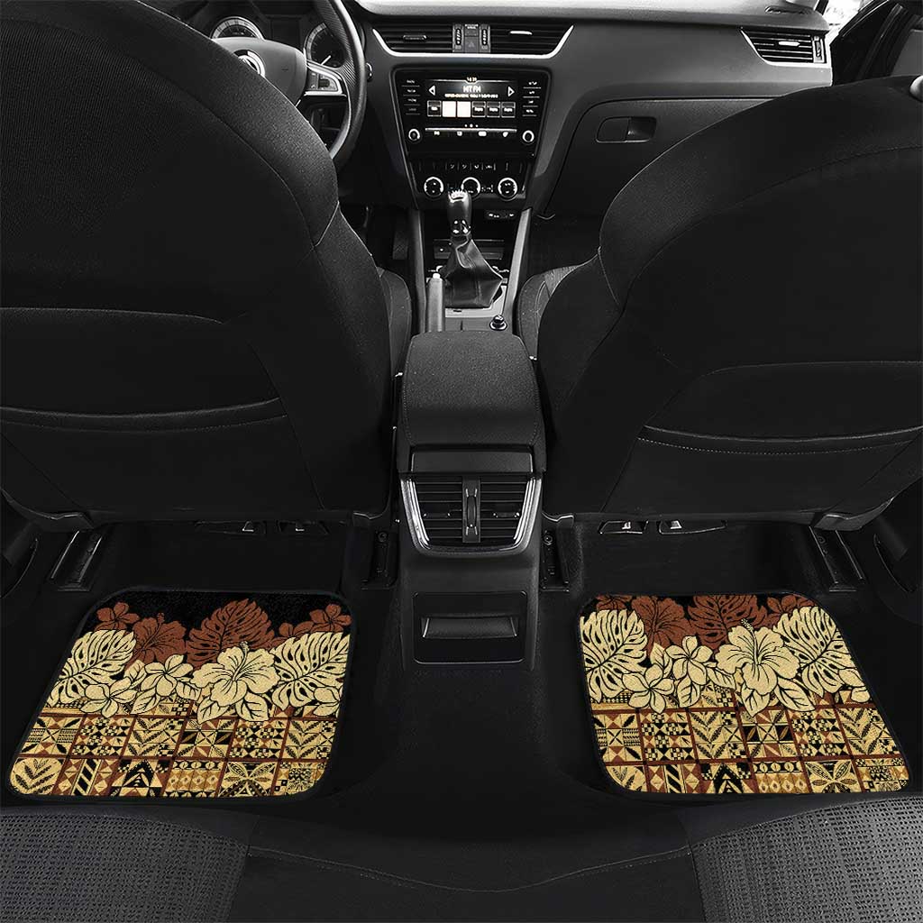 Niue Hiapo Motif Car Mats Tapa Classic - Black Ver LT7 Set 2pcs - Back Black - Polynesian Pride