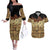 Niue Hiapo Motif Couples Matching Off The Shoulder Long Sleeve Dress and Hawaiian Shirt Tapa Classic - Black Ver