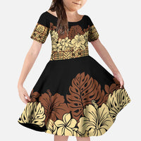 Niue Hiapo Motif Family Matching Mermaid Dress and Hawaiian Shirt Tapa Classic - Black Ver