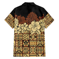 Niue Hiapo Motif Family Matching Off The Shoulder Long Sleeve Dress and Hawaiian Shirt Tapa Classic - Black Ver