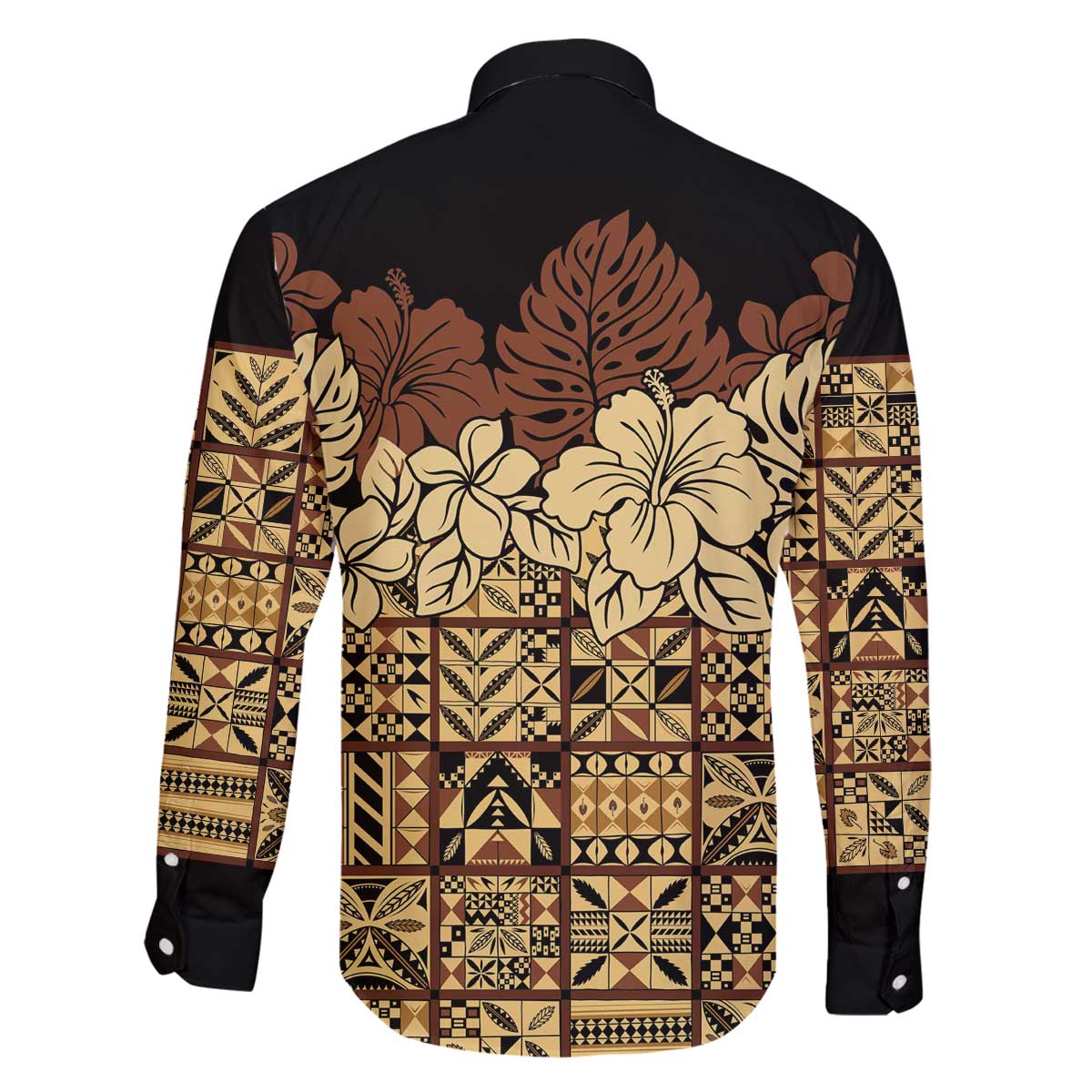 Niue Hiapo Motif Family Matching Off The Shoulder Long Sleeve Dress and Hawaiian Shirt Tapa Classic - Black Ver