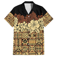 Niue Hiapo Motif Family Matching Off Shoulder Maxi Dress and Hawaiian Shirt Tapa Classic - Black Ver