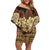 Niue Hiapo Motif Family Matching Off Shoulder Short Dress and Hawaiian Shirt Tapa Classic - Black Ver