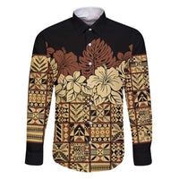 Niue Hiapo Motif Family Matching Puletasi and Hawaiian Shirt Tapa Classic - Black Ver
