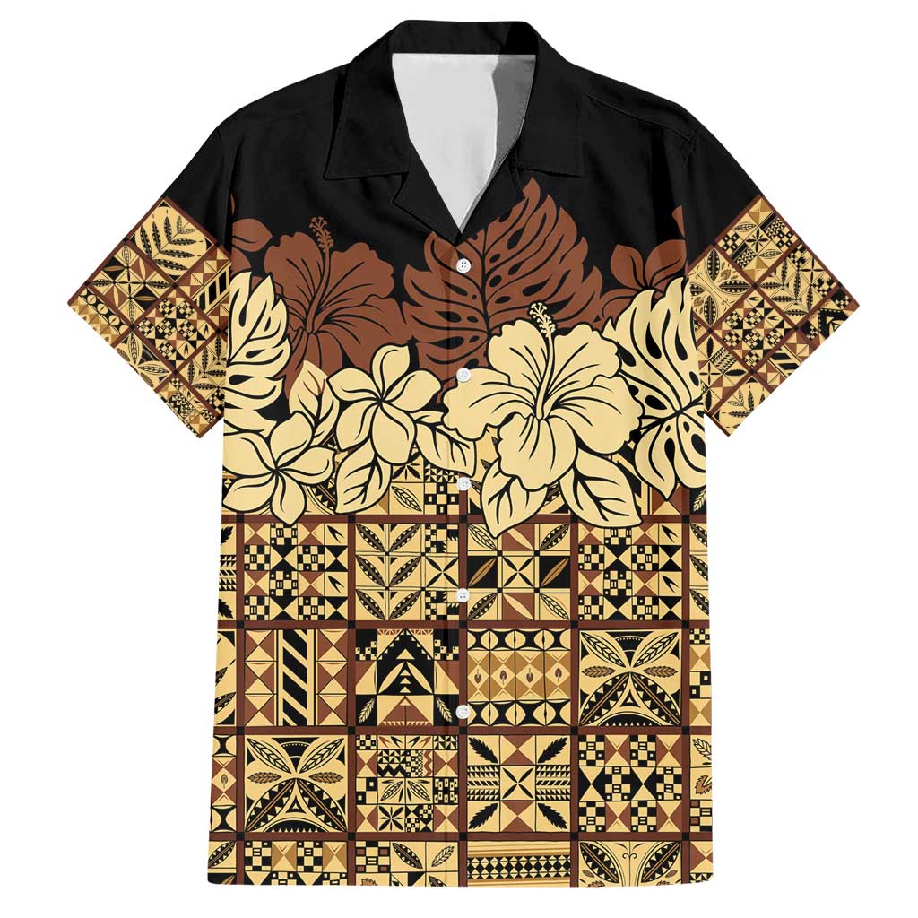 Niue Hiapo Motif Family Matching Short Sleeve Bodycon Dress and Hawaiian Shirt Tapa Classic - Black Ver