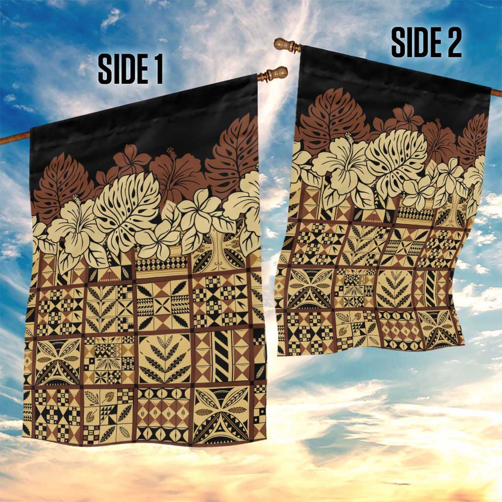 Niue Hiapo Motif Garden Flag Tapa Classic - Black Ver LT7 - Polynesian Pride