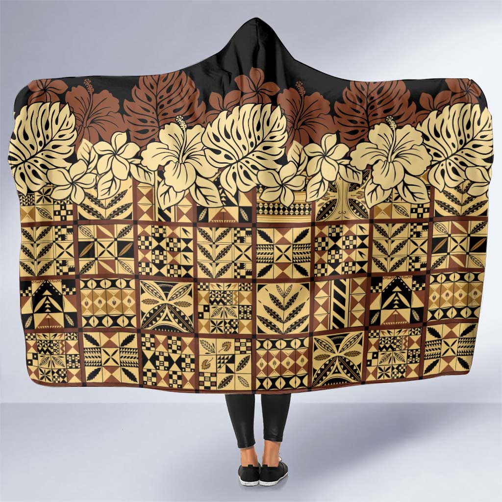Niue Hiapo Motif Hooded Blanket Tapa Classic - Black Ver LT7 One Size Black - Polynesian Pride
