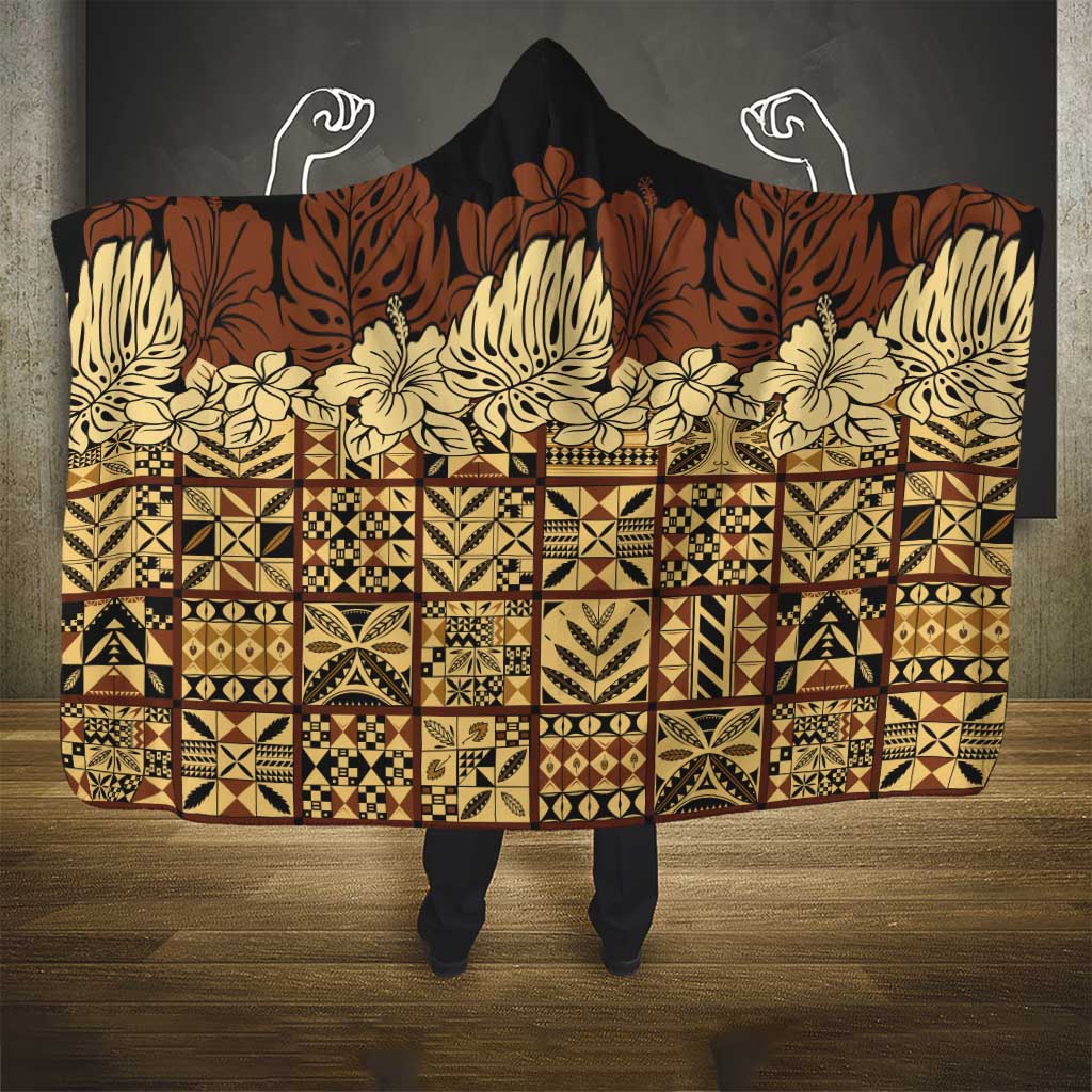 Niue Hiapo Motif Hooded Blanket Tapa Classic - Black Ver LT7 - Polynesian Pride