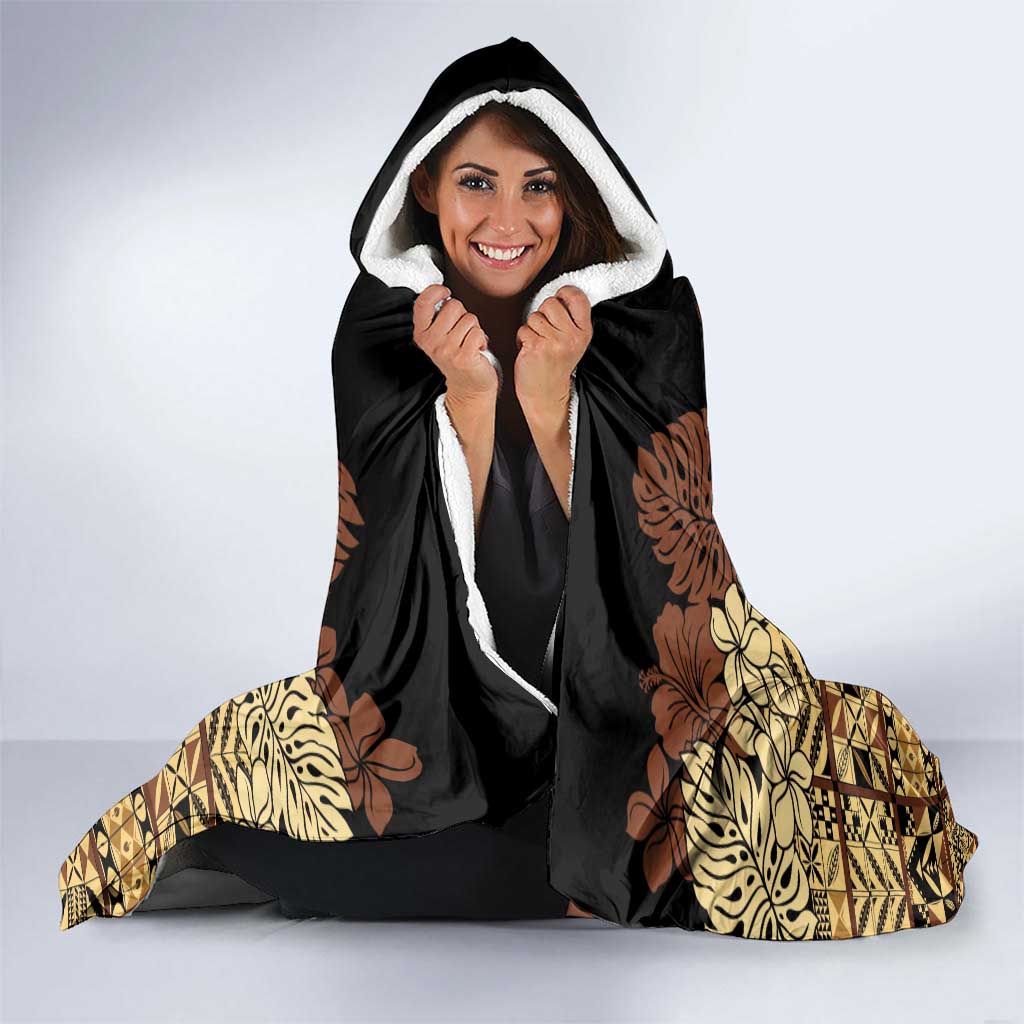 Niue Hiapo Motif Hooded Blanket Tapa Classic - Black Ver LT7 - Polynesian Pride