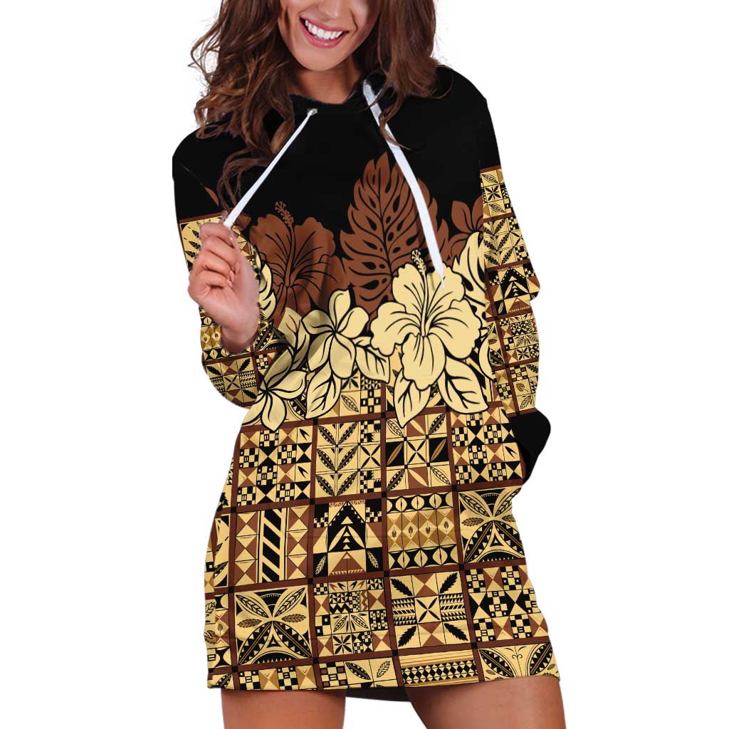 Niue Hiapo Motif Hoodie Dress Tapa Classic - Black Ver