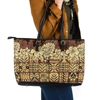 Niue Hiapo Motif Leather Tote Bag Tapa Classic - Black Ver LT7 - Polynesian Pride