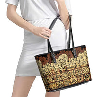 Niue Hiapo Motif Leather Tote Bag Tapa Classic - Black Ver LT7 - Polynesian Pride