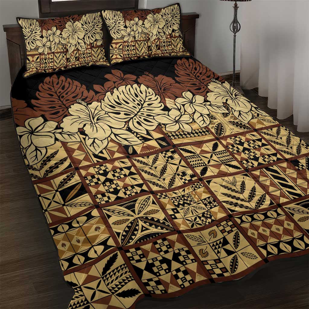 Niue Hiapo Motif Quilt Bed Set Tapa Classic - Black Ver LT7 Black - Polynesian Pride