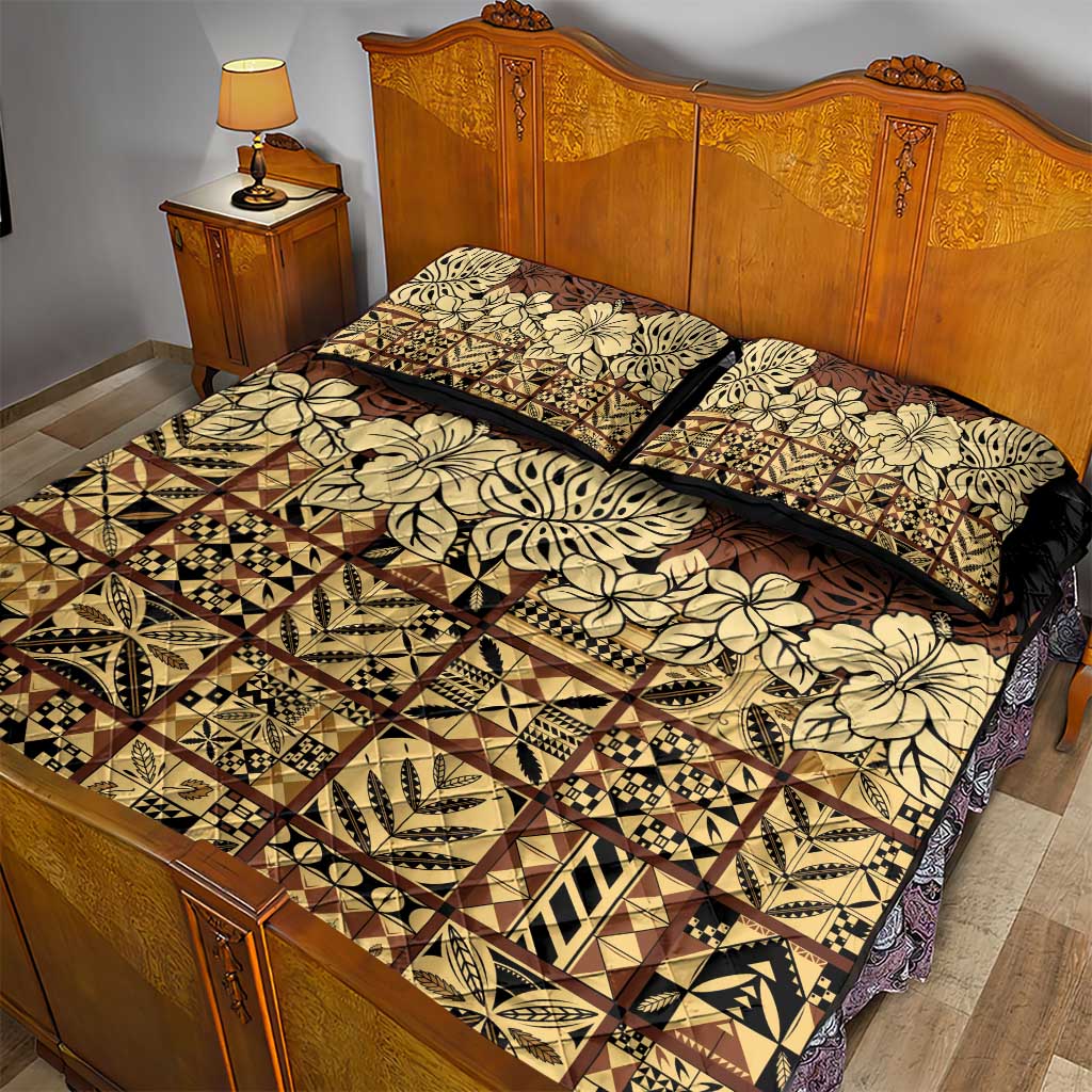 Niue Hiapo Motif Quilt Bed Set Tapa Classic - Black Ver LT7 - Polynesian Pride