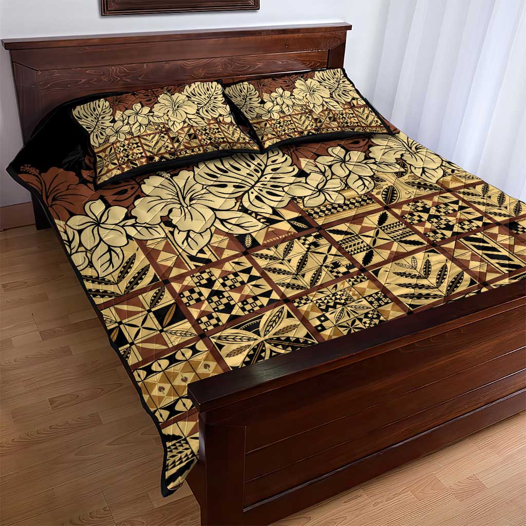 Niue Hiapo Motif Quilt Bed Set Tapa Classic - Black Ver LT7 - Polynesian Pride