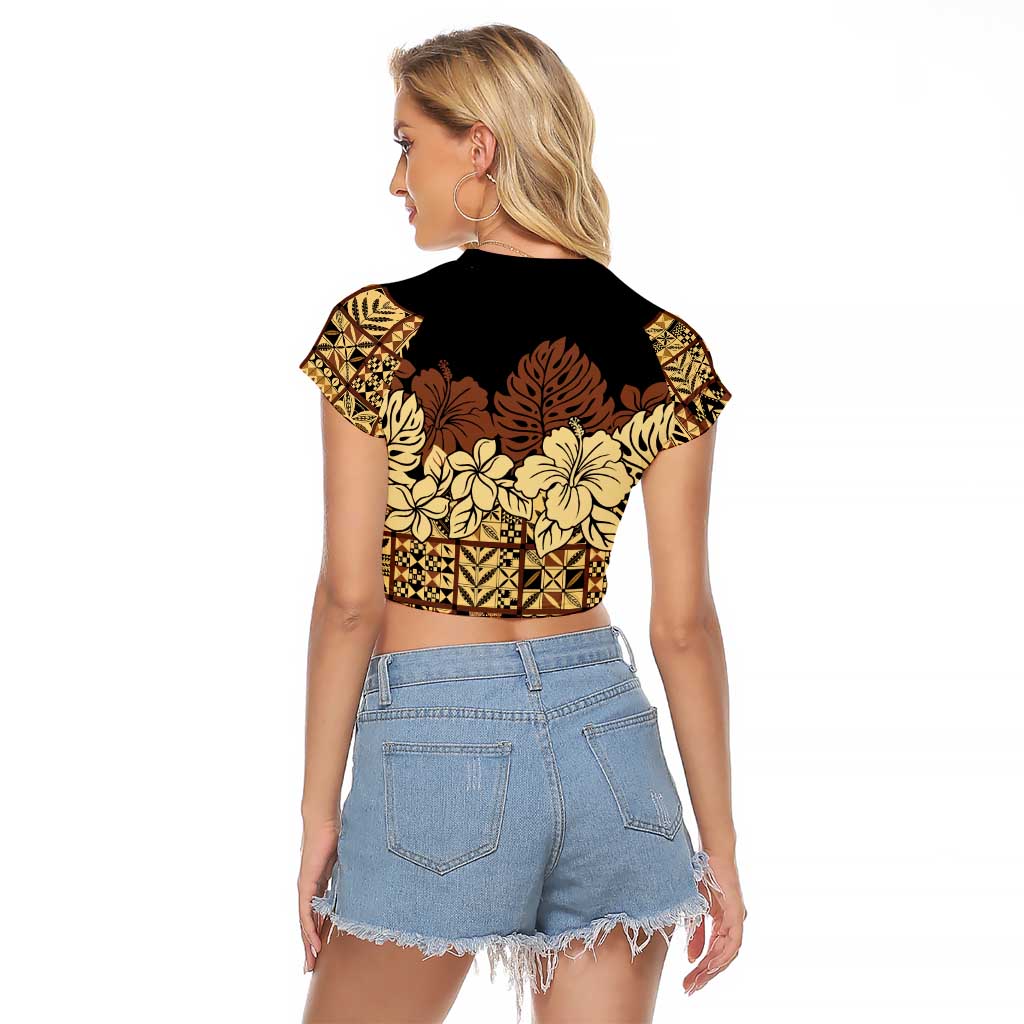 Niue Hiapo Motif Raglan Cropped T Shirt Tapa Classic - Black Ver LT7 - Polynesian Pride