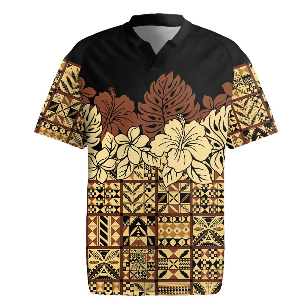 Niue Hiapo Motif Rugby Jersey Tapa Classic - Black Ver LT7 Black - Polynesian Pride