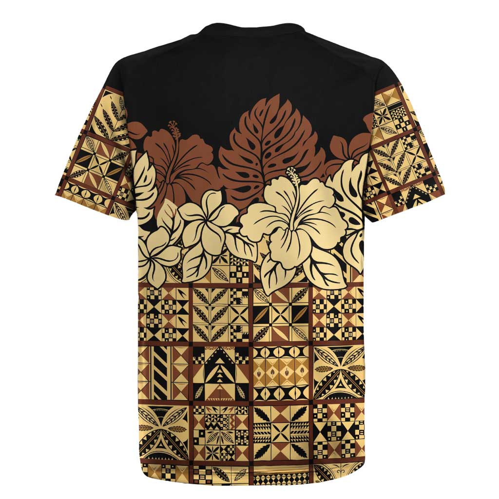 Niue Hiapo Motif Rugby Jersey Tapa Classic - Black Ver LT7 - Polynesian Pride