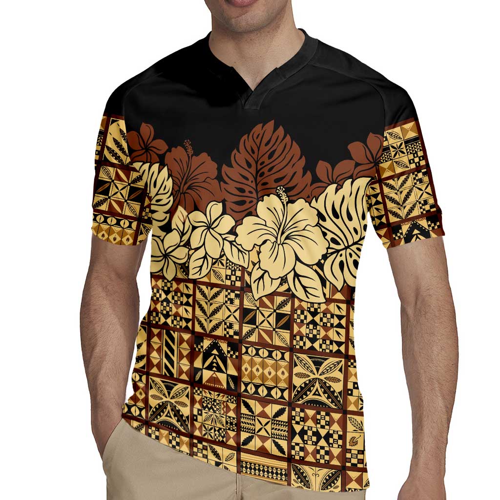 Niue Hiapo Motif Rugby Jersey Tapa Classic - Black Ver LT7 - Polynesian Pride