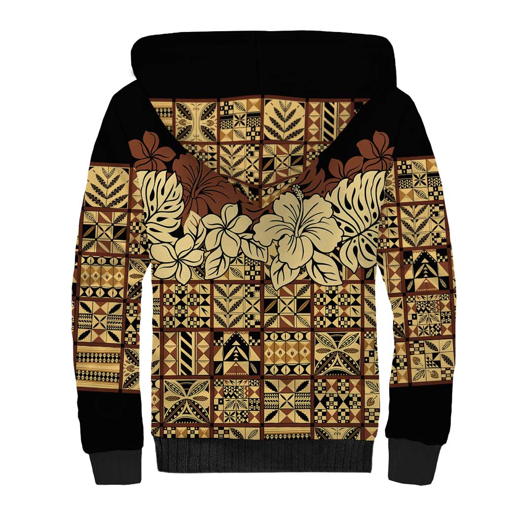 Niue Hiapo Motif Sherpa Hoodie Tapa Classic - Black Ver LT7 - Polynesian Pride