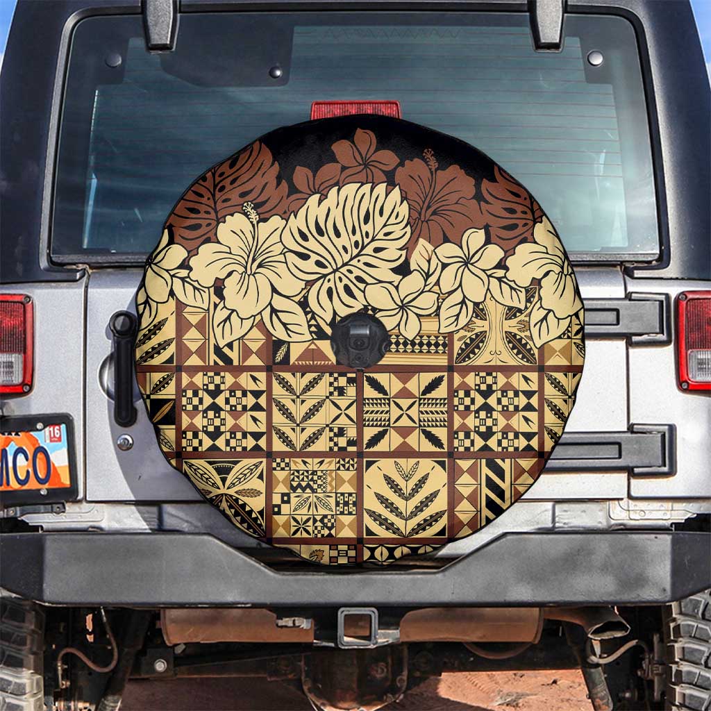 Niue Hiapo Motif Spare Tire Cover Tapa Classic - Black Ver LT7 Black - Polynesian Pride