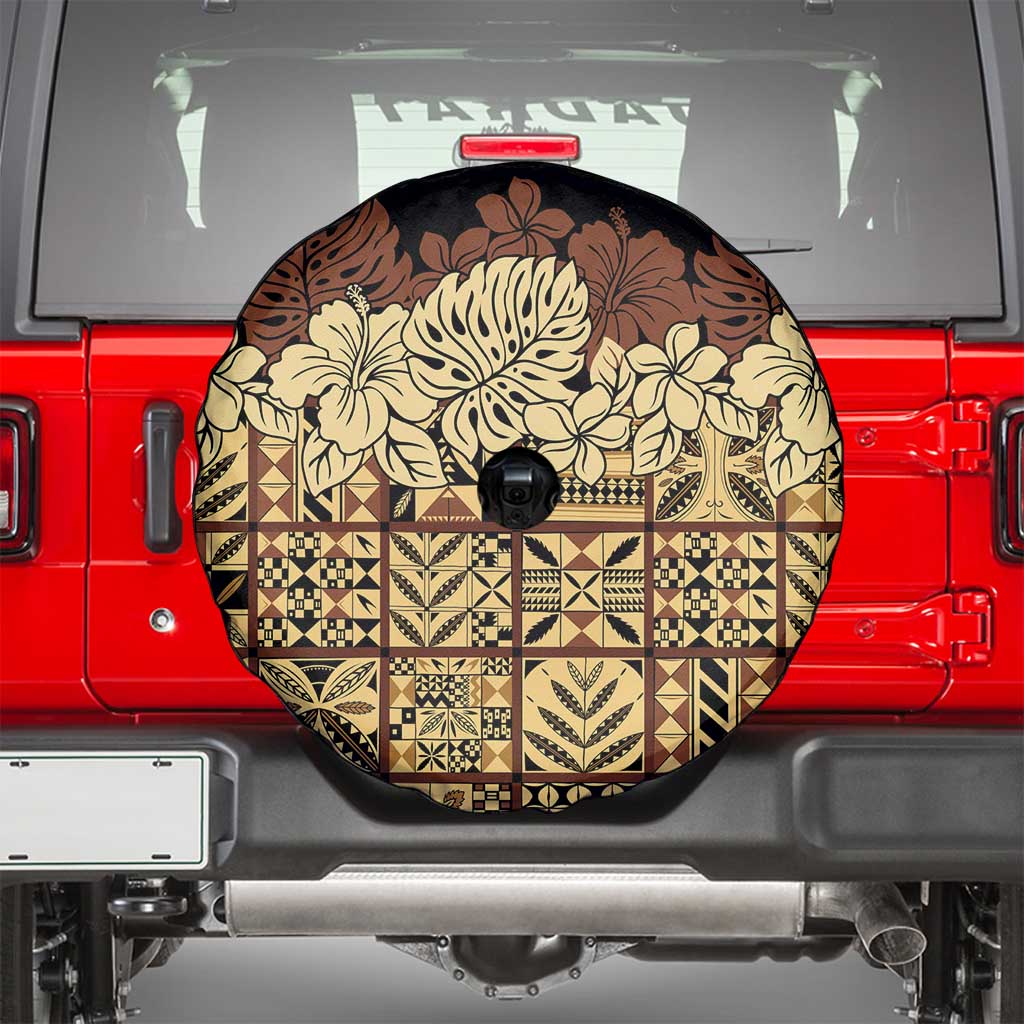 Niue Hiapo Motif Spare Tire Cover Tapa Classic - Black Ver LT7 - Polynesian Pride
