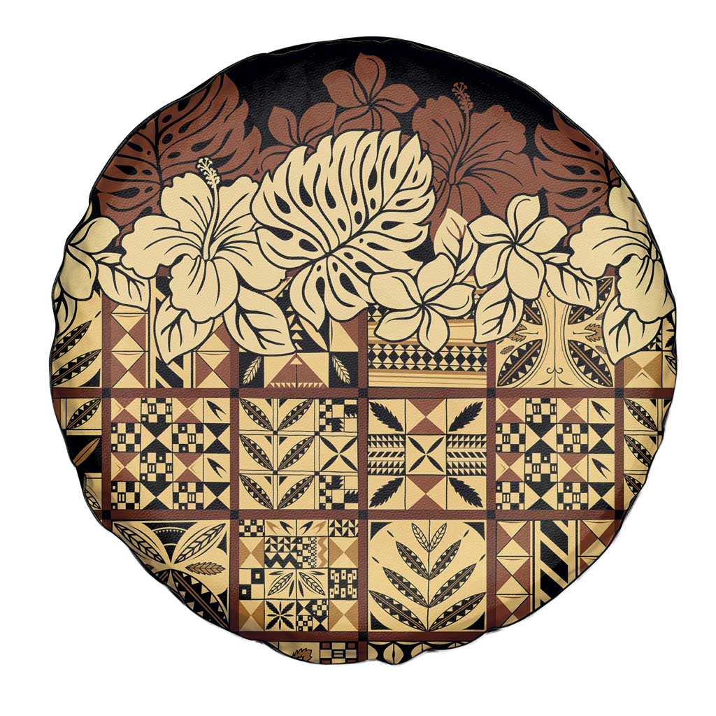 Niue Hiapo Motif Spare Tire Cover Tapa Classic - Black Ver LT7 - Polynesian Pride