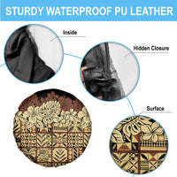 Niue Hiapo Motif Spare Tire Cover Tapa Classic - Black Ver LT7 - Polynesian Pride