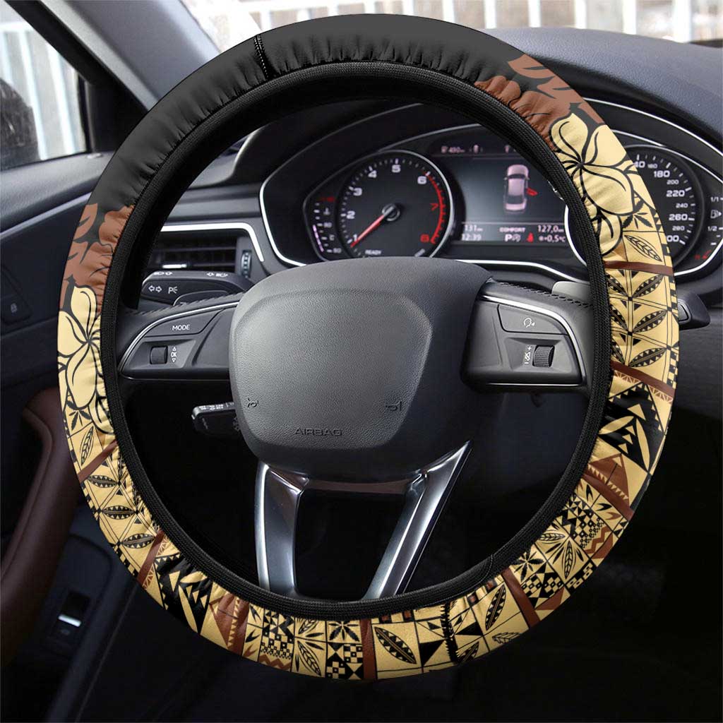 Niue Hiapo Motif Steering Wheel Cover Tapa Classic - Black Ver LT7 - Polynesian Pride