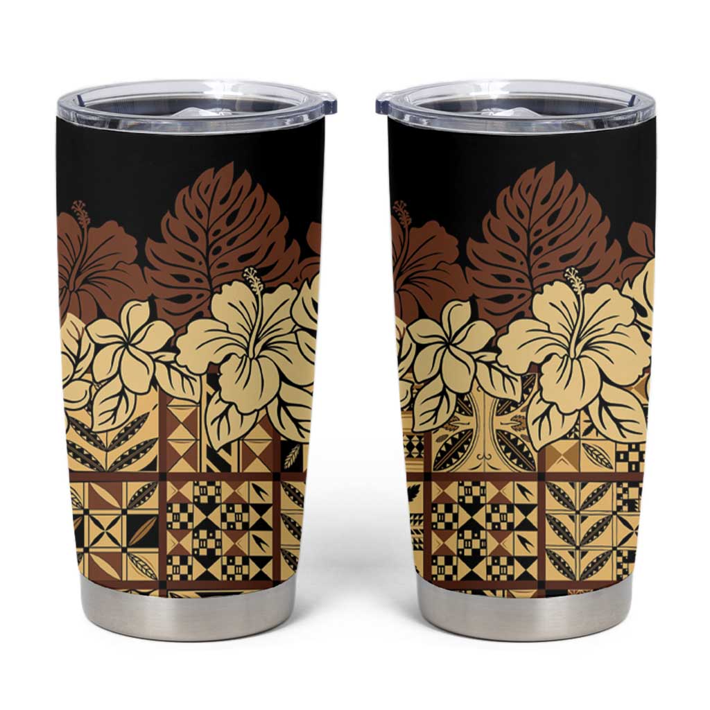 Niue Hiapo Motif Tumbler Cup Tapa Classic - Black Ver LT7 Black - Polynesian Pride