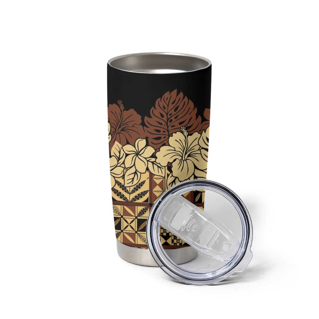 Niue Hiapo Motif Tumbler Cup Tapa Classic - Black Ver LT7 - Polynesian Pride