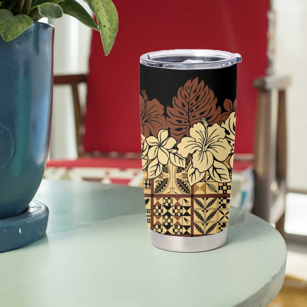 Niue Hiapo Motif Tumbler Cup Tapa Classic - Black Ver LT7 - Polynesian Pride