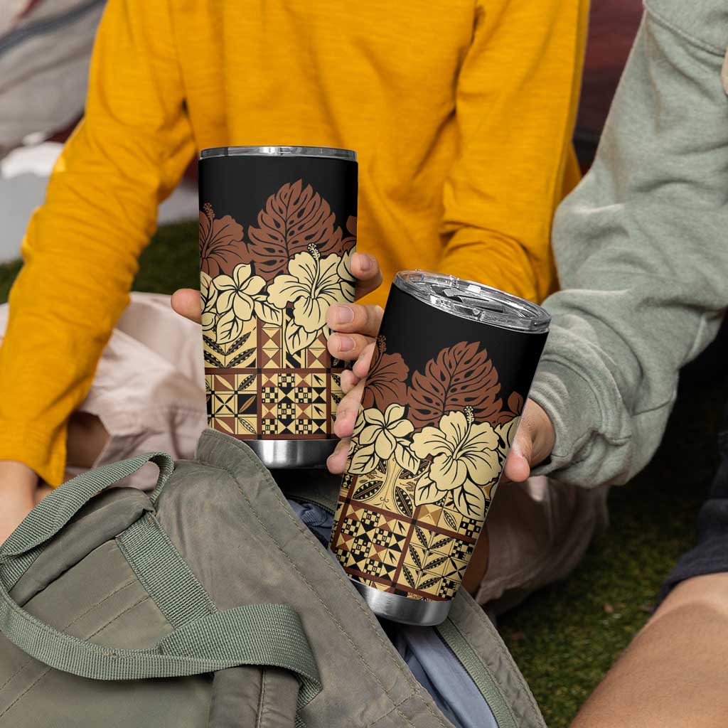 Niue Hiapo Motif Tumbler Cup Tapa Classic - Black Ver LT7 - Polynesian Pride