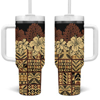 Niue Hiapo Motif Tumbler With Handle Tapa Classic - Black Ver LT7 One Size: 40 oz Black - Polynesian Pride