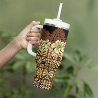 Niue Hiapo Motif Tumbler With Handle Tapa Classic - Black Ver LT7 - Polynesian Pride