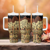 Niue Hiapo Motif Tumbler With Handle Tapa Classic - Black Ver LT7 - Polynesian Pride