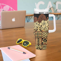Niue Hiapo Motif Tumbler With Handle Tapa Classic - Black Ver LT7 - Polynesian Pride
