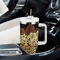 Niue Hiapo Motif Tumbler With Handle Tapa Classic - Black Ver LT7 - Polynesian Pride