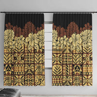 Niue Hiapo Motif Window Curtain Tapa Classic - Black Ver LT7 With Hooks Black - Polynesian Pride