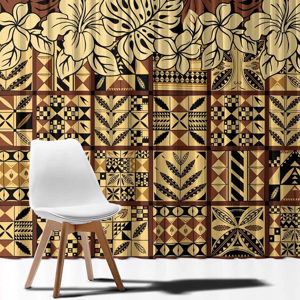 Niue Hiapo Motif Window Curtain Tapa Classic - Black Ver LT7 - Polynesian Pride
