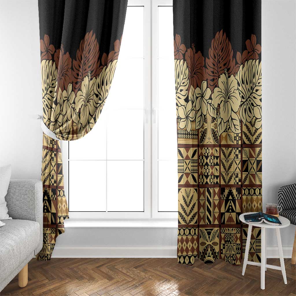 Niue Hiapo Motif Window Curtain Tapa Classic - Black Ver LT7 - Polynesian Pride